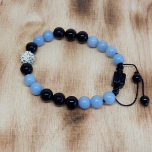 Edelstein Armband mit mit Onyx , Calcit blau und Kristall Perle